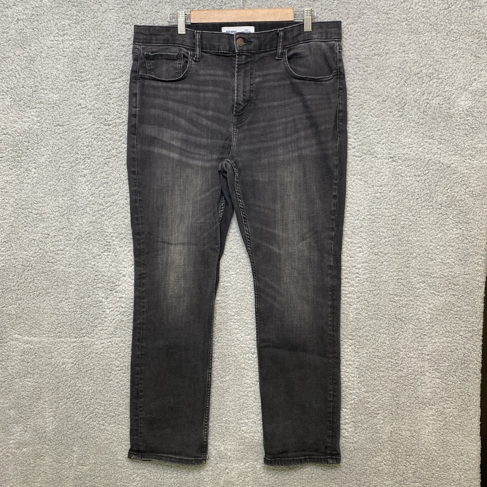 Old Navy Slim Built In Flex Jeans Men 38x30 Black Denim Elastic Band Stretch